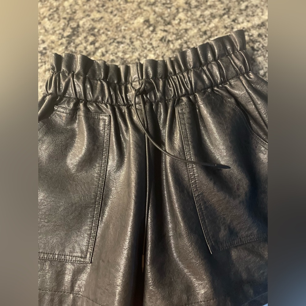 Faux Leather Drawstring, “Bag” Waist Shorts